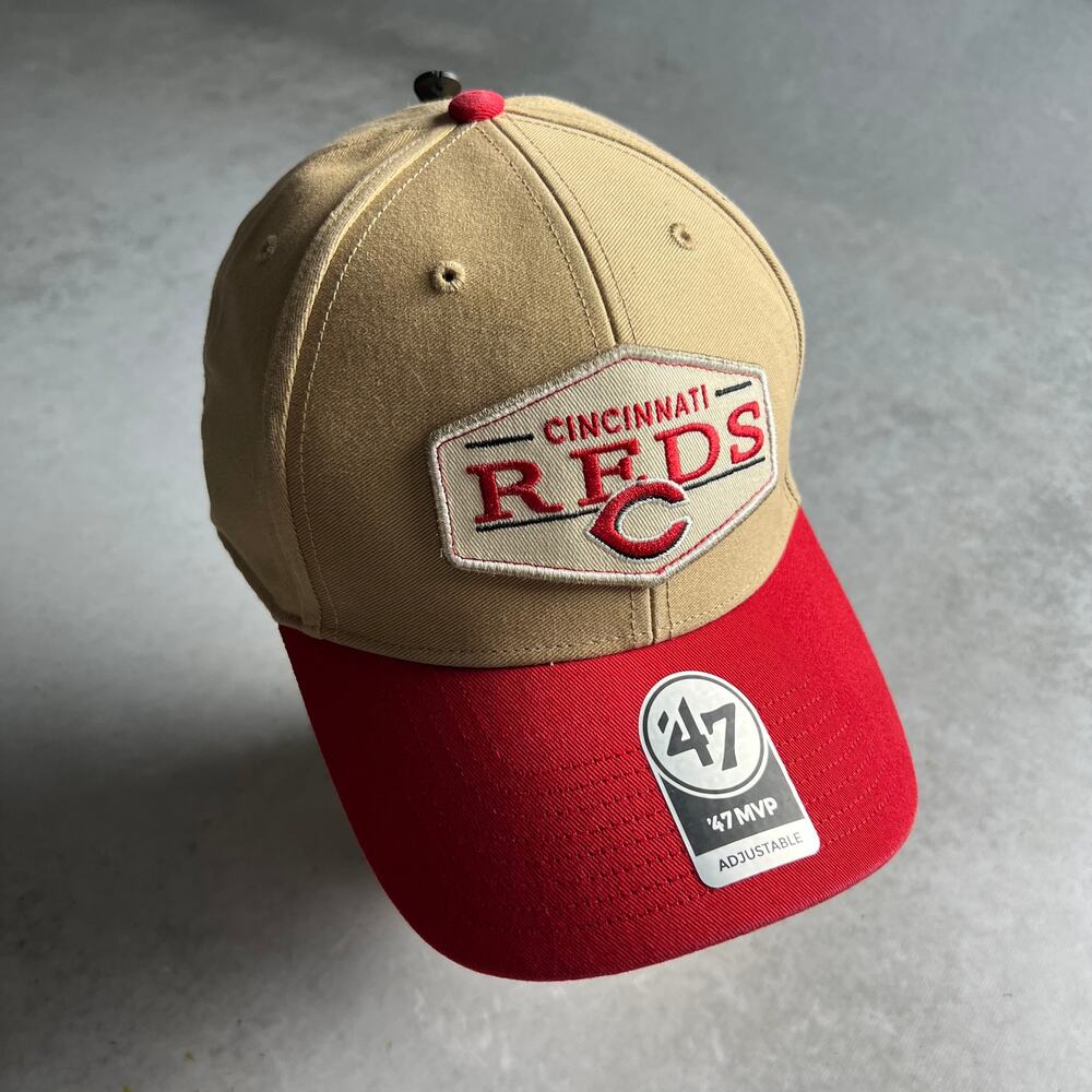 Men's '47 MVP Cream Red Cincinnati Reds Patch Adjustable Hat